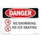 Signmission OSHA Danger Sign, No Swimming No Ice Skating, 14in X 10in Decal, 10" W, 14" L, Landscape OS-DS-D-1014-L-1681 - alternate 1
